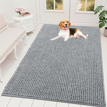 Imagem de OLANLY Tapete de porta de cachorro para patas enlameadas 70 x 46, capacho de lama de chenille ultra absorvente, antiderrapante, lavável e com armadilha de sujeira para entrada interna, tapetes