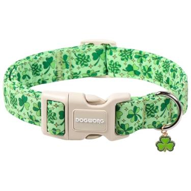 Imagem de DOGWONG Coleira de Dia de São Patrício - Lindas Coleiras de Trevo Verde para Cachorros, Trevo Ajustável, Coleira de Trevo com Fivela de Liberação Rápida para Cães Pequenos, PP