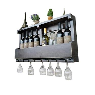 Imagem de Suporte de parede para garrafa de vinho de madeira vintage suporte rústico de vinho organizador de armazenamento de parede 60 * 42 cm ()