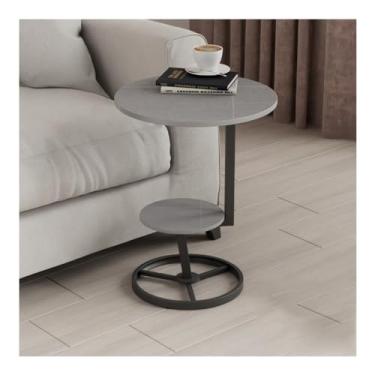 Imagem de Mesa lateral, mesa de canto de mármore com prateleira de armazenamento de 2 camadas pequena mesa de centro mesa de cabeceira com moldura de metal para sofá, quarto, sala de estar (cor: preto, tamanho