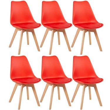 Imagem de Loft7 Home Decor, Kit 6 Cadeiras Leda com Assento Estofado - Vermelho