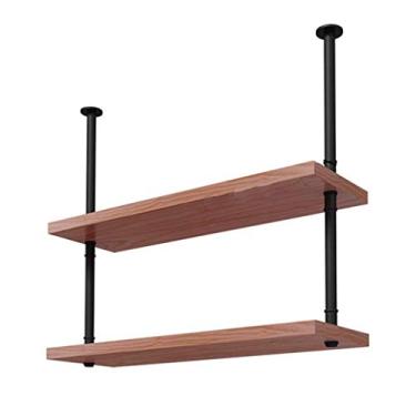 Imagem de Suporte para copos de vinho para pendurar em casa, suporte industrial montado na parede, folhas de madeira real, prateleira de parede de cozinha, garrafa de vinho, 60 cm (80 cm)