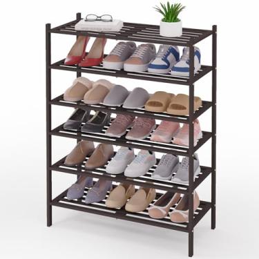 Imagem de Smiry Sapateira de bambu de 6 camadas, organizador empilhável de madeira para entrada e armário, prateleira de armazenamento de sapatos de madeira independente para porta da frente e espaços pequenos