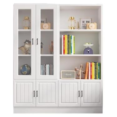 Imagem de Armário de chão de estante à prova de poeira com porta de vidro, armário de armazenamento pequeno armário para prateleira de sala de estar (cor: 60 x 30 x 115 cm rosa A) (150 + 150 cm branco R)