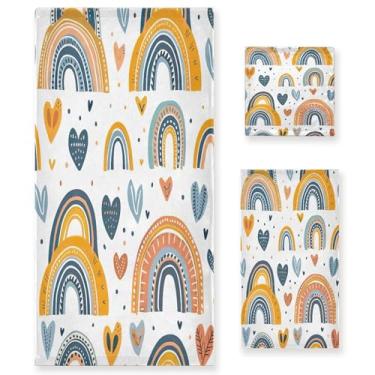 Imagem de xigua Conjunto de toalhas de banheiro arco-íris e corações absorvente macio 3 peças toalha de banho toalha de mão toalhas decorativas para banheiro, academia, hotel, praia, piscina