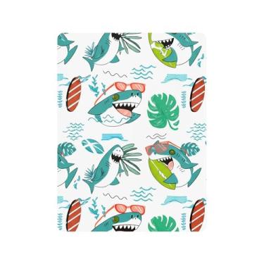 Imagem de xigua Lençol de berço de algodão Playful Sharks, para meninas e meninos, macio e respirável, adequado para berço padrão e cama de criança pequena