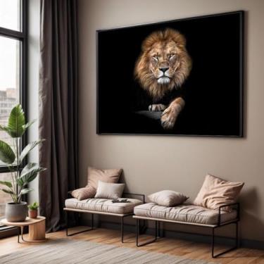 Imagem de Quadro Decorativo com Moldura Leão Luxo 90x60 Horizontal para Sala Quarto e Hall