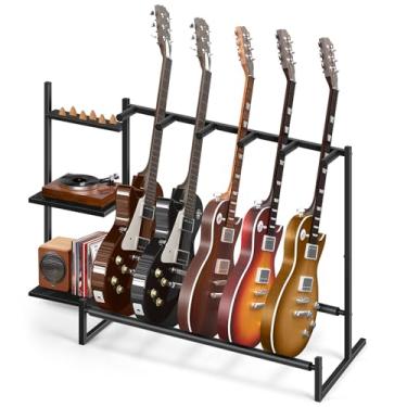 Imagem de Shinoske Rack para várias guitarras, suporte de guitarra, suporte de guitarra para 5 instrumentos de cordas, adequado para baixo, banjo, suporte de exibição de guitarra acústica com prateleiras