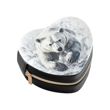 Imagem de Burbuja Caixa de joias em forma de coração de urso correndo mini estojo de joias de viagem para mulheres e meninas, estojo portátil organizador de armazenamento para brincos, anéis, colares e