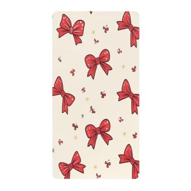 Imagem de Blueangle Lençol de berço padrão para berço infantil - Lençóis de algodão macio e respirável com laços vermelhos (69)