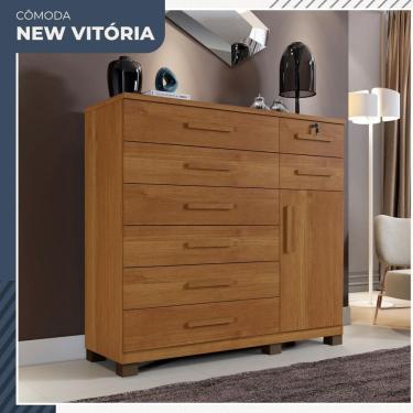 Imagem de Comoda New Vitoria 1 Porta 8 Gavetas em MDP com Chave Benetil Moveis