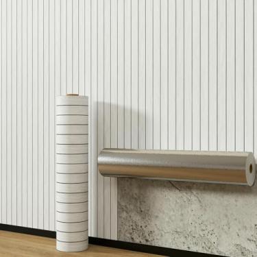 Imagem de Papel de parede 3D ranhurado grade de madeira papel de parede autoadesivo à prova d'água e à prova de umidade para sala de estar banheiro e cozinha renovação de parede cinza prata grão de madeira 40