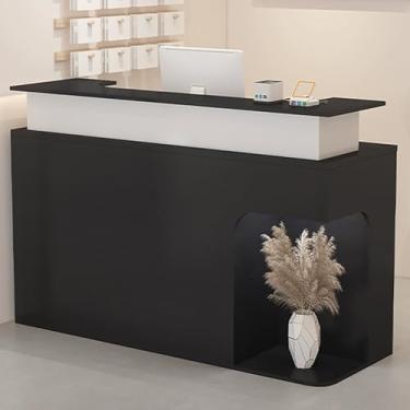 Imagem de Mesa de recepção moderna com balcão, balcão de caixa de varejo com gaveta e armário de armazenamento para escritório de loja - preto (140 x 50 x 100 cm)