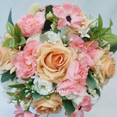Imagem de Buquê de Noiva Artificial com Flores Coloridas para Casamento Civil ou Religioso(00525/Champanhe/Rosa/Branco)