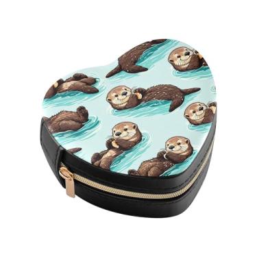 Imagem de Burbuja Ottars Caixa de joias em forma de coração mini estojo de joias de viagem para mulheres e meninas, estojo portátil organizador de armazenamento para brincos, anéis, colares e pulseiras