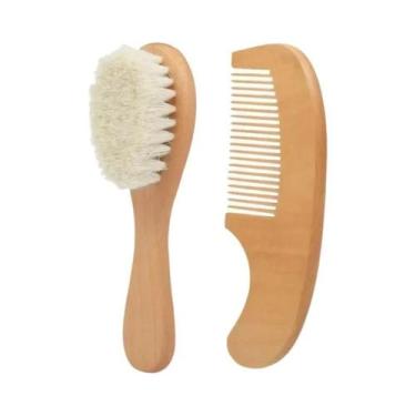 Imagem de Conjunto De Escova E Pente Para Bebês Em Madeira, Mini Escova De Banho