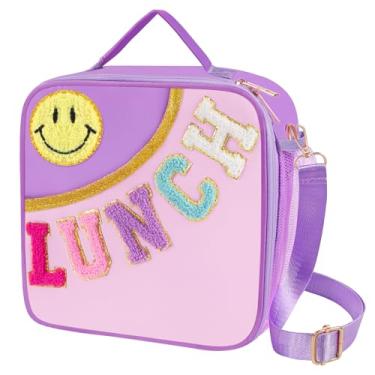Imagem de Nsrzua Lancheira infantil, lancheira isolada com alça de ombro ajustável, lancheira reutilizável para crianças, meninas, meninos, lancheira para escola, viagem, piquenique (roxa)