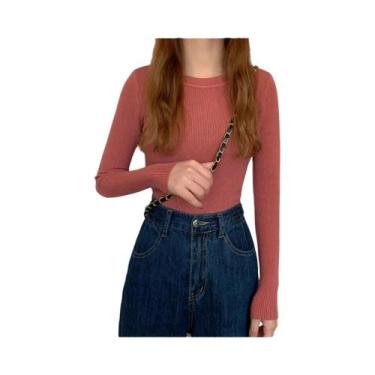 Imagem de Suéter Feminino De Tricô Manga Longa Gola O Moda Outono Inverno Básico