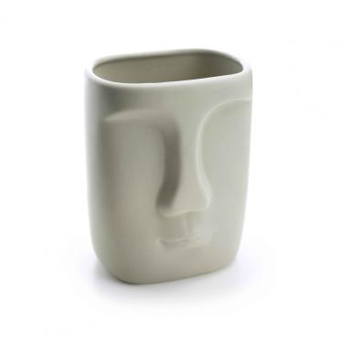 Imagem de Cachepot Decorativo Em Cerâmica Rosto Cinza 17x14 Cm - D'Rossi