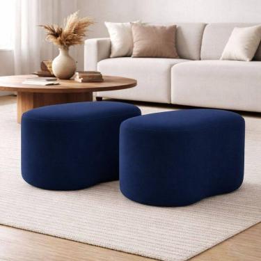 Imagem de Kit 2 Puff Orgânico Curvo Feijão Sala Redondo Confortável Moderno Suede Azul Marinho