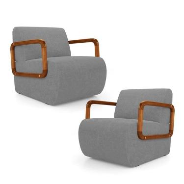 Imagem de Kit 02 Poltronas Decorativas Orgânica Living Kavya Bouclê Cinza - Desk Design
