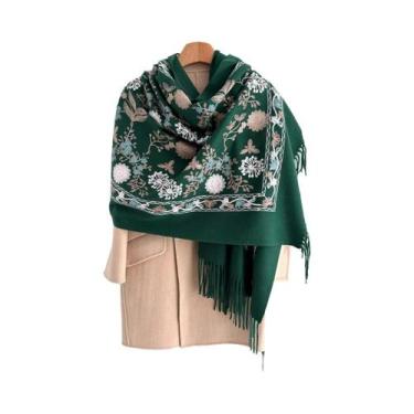 Imagem de Cachecol Floral Feminino Quente 70x210cm, Xale De Caxemira Sintética, 