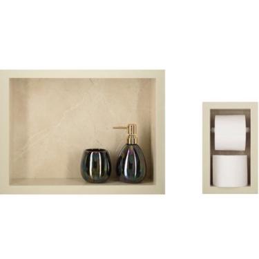 Imagem de Nicho Para Banheiro Em Porcelanato E Porta Papel Higiênico Duplo - Kit