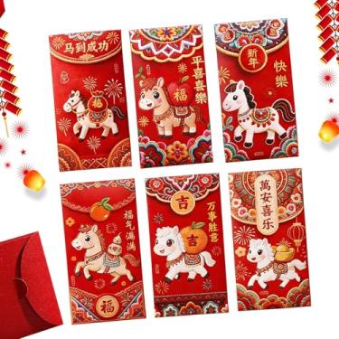 Imagem de Envelopes vermelhos - Carteiras de cavalo com impressão 3D 2026 - Envelope de bolsos vermelhos para dinheiro | para festival da primavera, ano novo, Natal, aniversário, inauguração de casa, casamento