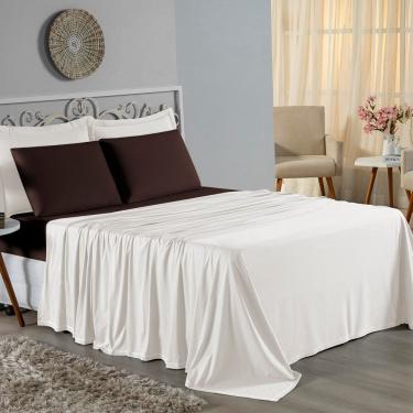 Imagem de Jogo De Cama Casal Nobre 4 Peças Lençol Com Elástico De 30cm De Altura Malha 100% Algodão - Palha / Marrom