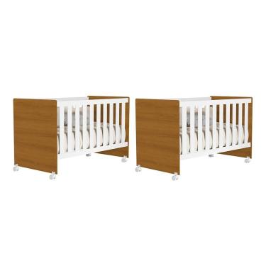Imagem de Kit Gêmeos Berço Americano Tico Branco/savana - Reller Móveis Branco/savana