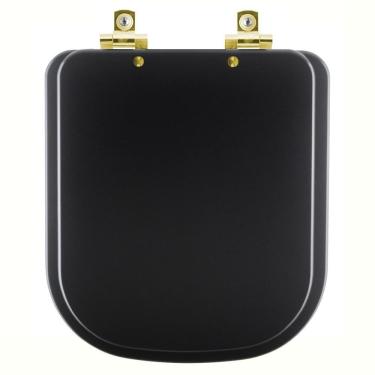 Imagem de Assento Sanitário Com Fechamento Lento Piano Preto Fosco Para Vaso Deca Com Ferragem Dourada