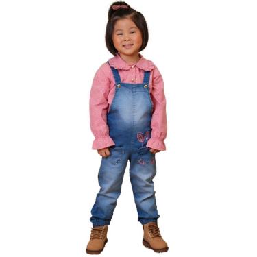 Imagem de Jardineira Jeans Bebê/Infantil Look Jeans e Camisa Rosa - 01 - UNICA-Feminino