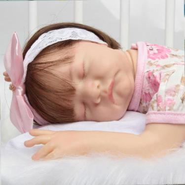 Imagem de Boneca Reborn Bebê Cabelo Implantado Fio a Fio 100% Silicone - Cegonha