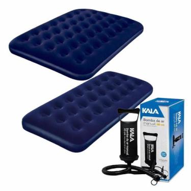 Imagem de Kit Acampamento Colchão Inflável Casal Solteiro Camping Bel, Azul - Le