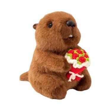 Imagem de Brinquedo De Pelúcia Panda Vermelho Fofo Com Buquê De Flores Presente 