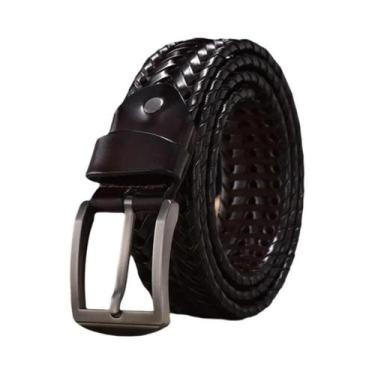 Imagem de Cinto Masculino De Luxo Em Couro Genuíno Trançado, Feito À Mão, Com Ti