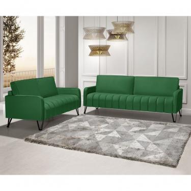 Imagem de Sofá Living 3 E 2 Lugares 2,20/1,58Mts Preto/Verde