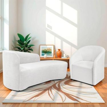 Imagem de Kit Sofá Curvo França 160cm Ld. E Poltrona Luiza Max Conforto, Elegância E Design Moderno Bouclé Branco