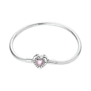 Imagem de Pulseira Feminina De Prata Esterlina 925 17-20CM Com Pingentes De Cora