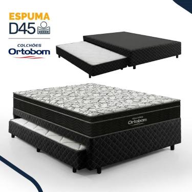 Imagem de Bicama Box com Colchão Ortobom Airtech Ortopillow 150 D45 + Auxiliar de Espuma D28 Positanno Casal 138cm