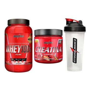 Imagem de Kit Whey 100% 900g + Creatina Morango + Coqueteleira 600ml IM - Integr