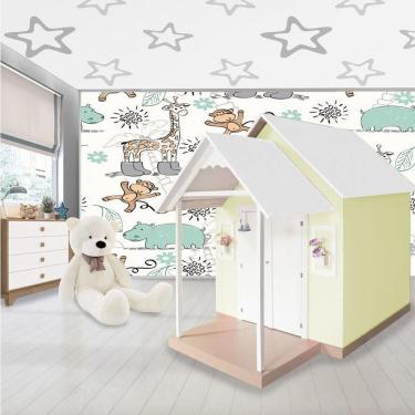 Imagem de Casinha de Brinquedo Infantil em MDF L12 com Varandinha Telhado Branco e Amarelo Criança Feliz
