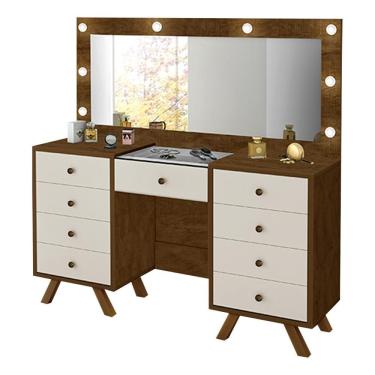 Imagem de Penteadeira Finn G37 8 Gavetas com Espelho Tampo de Vidro MDF Malbec-off White Gran Belo