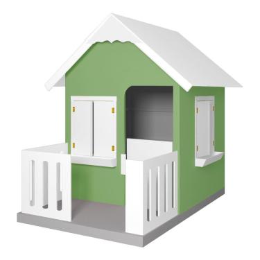 Imagem de Casinha de Brinquedo com Cercado e Floreiros L12 em MDF Verde e Branco para Crianças Gran Belo