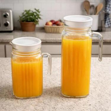Imagem de Kit Jarro de Vidro Jarra para Suco água 1L e 500ml Casa Jarra para Coz
