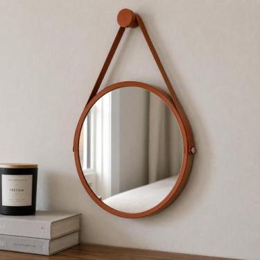 Imagem de Espelho Redondo Decorativo Suspenso Com Alça 20cm + Suporte Cobre alça
