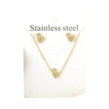 Imagem de Conjunto De Joias Femininas Com Colar E Brincos De Aço Inoxidável, Pre