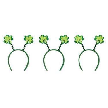 Imagem de Beistle 3 peças de tiaras de cabeça de trevo com glitter – faixas de cabelo Happy St. Patrick's Day – lembrancinhas de festa irlandesa e acessórios de fantasia de feriado
