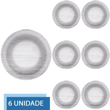 Imagem de 6 Pratos Raso Redondos 23cm Diamante Refeição Transparente
