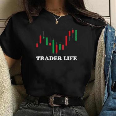 Imagem de Camiseta Blusa feminina trader life vida de trader Blusa Preta Algodao